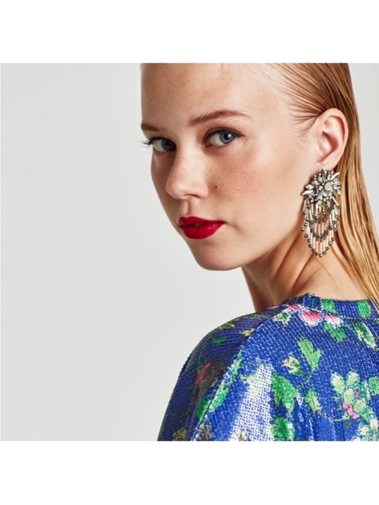 Zara Tops - ZARA Blue Pink and Green Floral Sequin Top